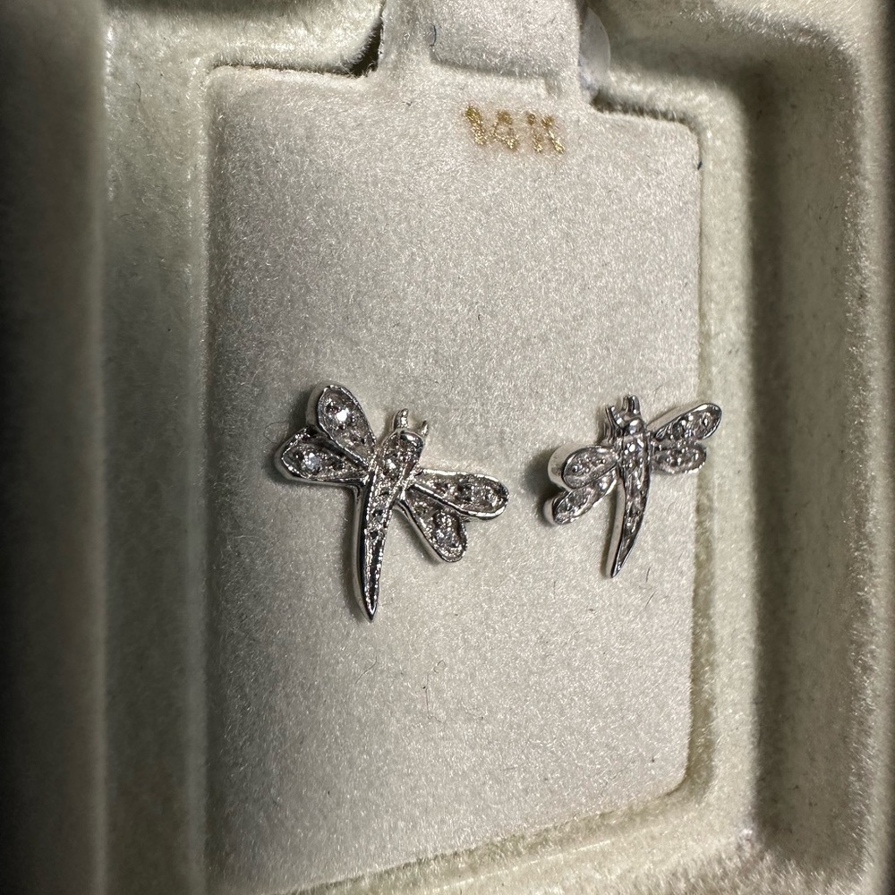White Gold Dragonfly Stud Earrings